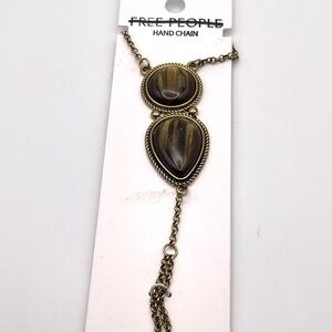 Free People Adele Hand Chain in Gold/Brown NWT Bohemian Bracelet Ring OS